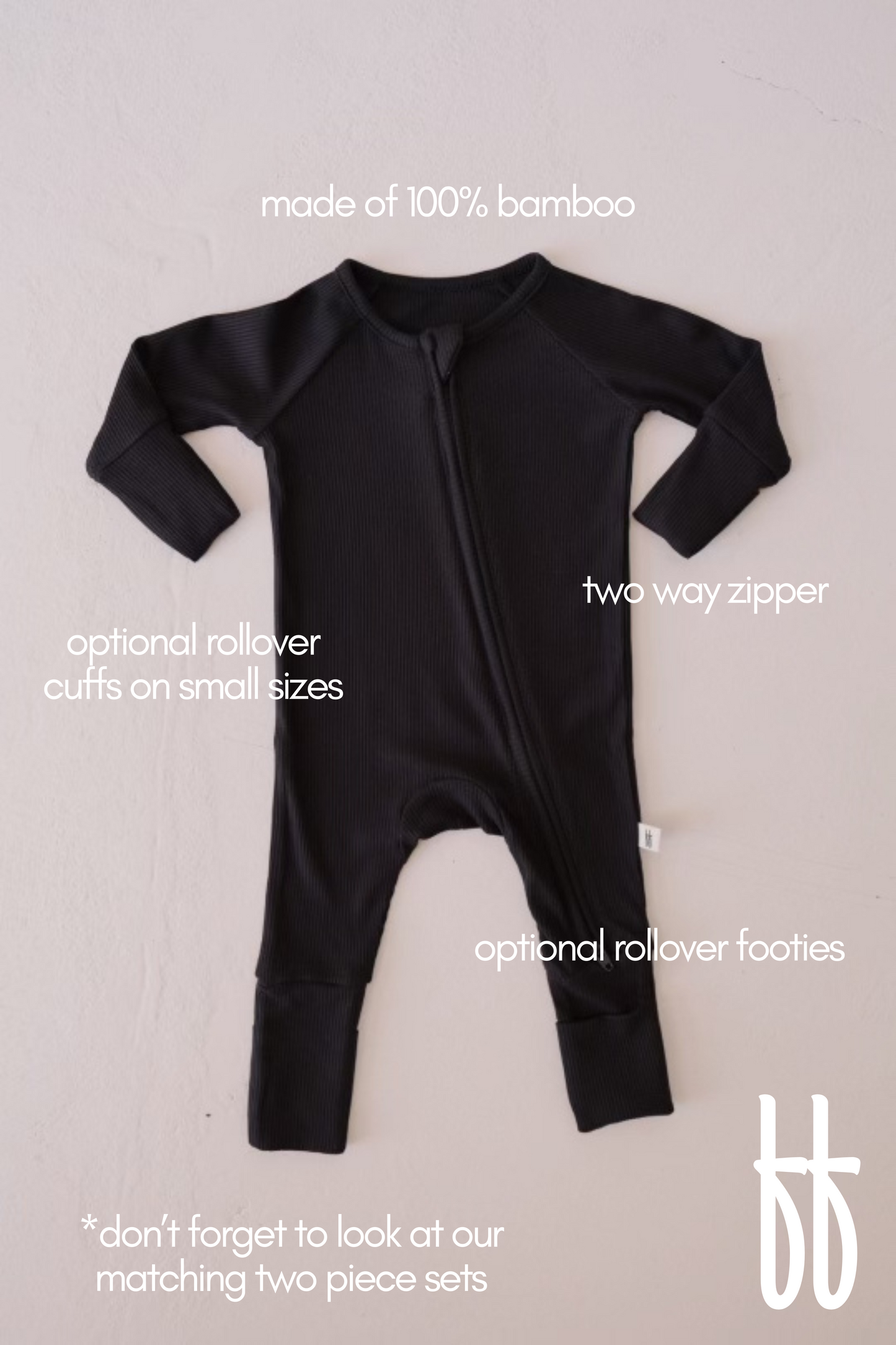 Bamboo Zip Pajamas | Ribbed Black