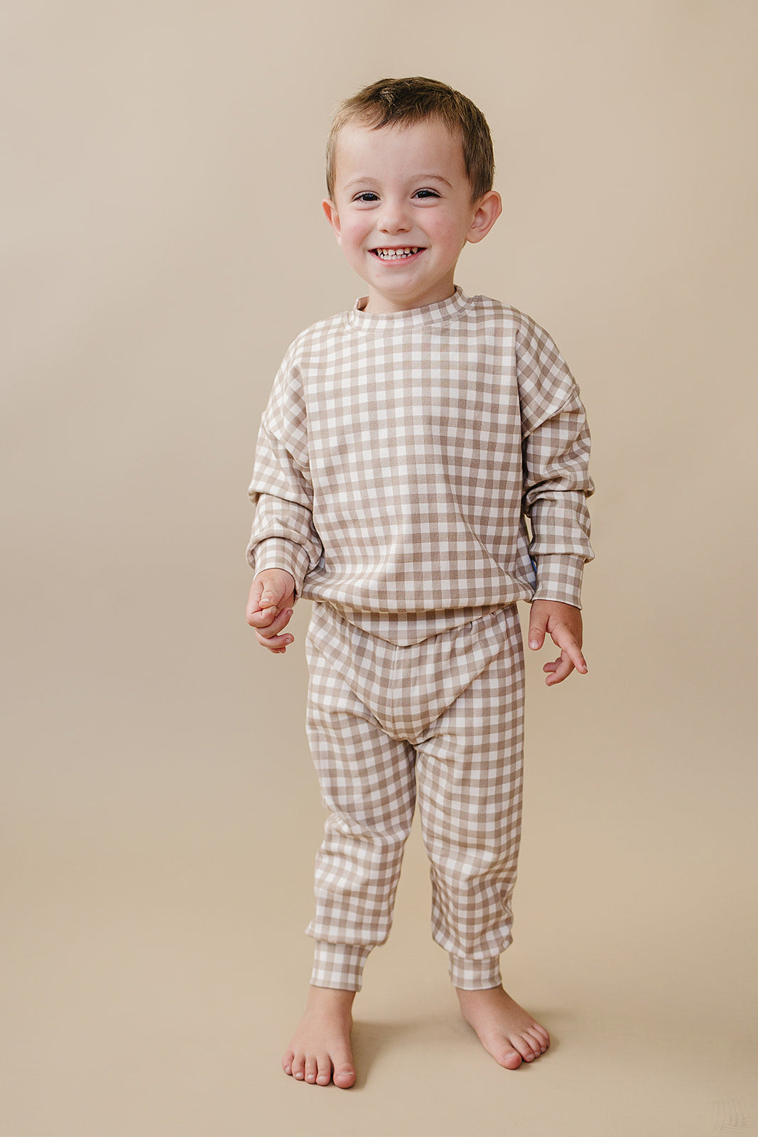 Jogger Set | Beige Gingham