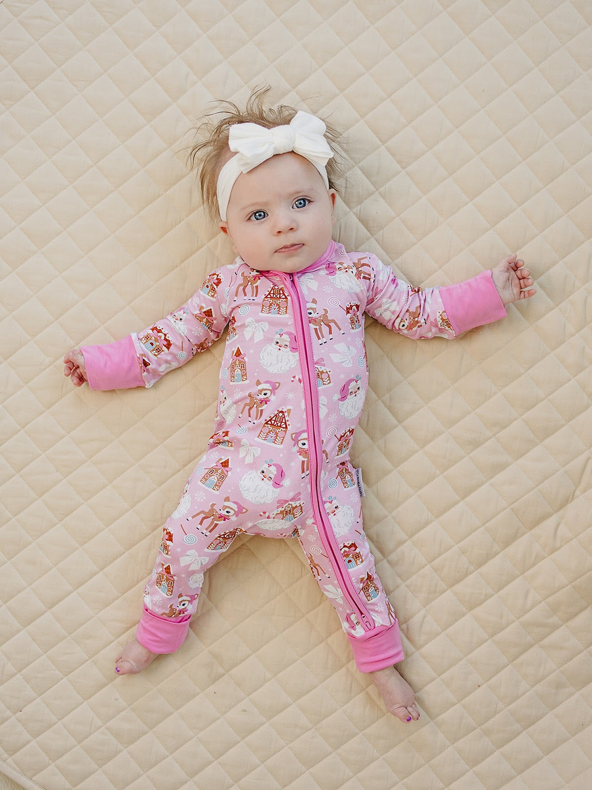 Bamboo Zip Romper | Pink Christmas
