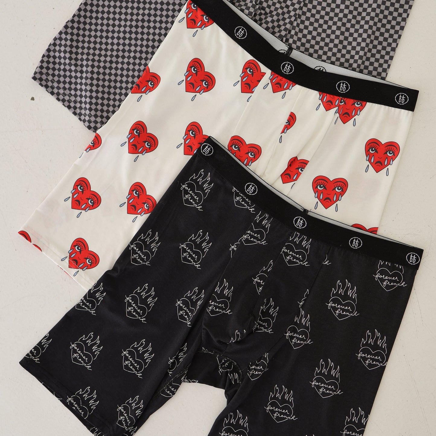 Men's Bamboo Boxers (3 Pack) | Flaming Hearts, Sad Girl & Street Micro Check