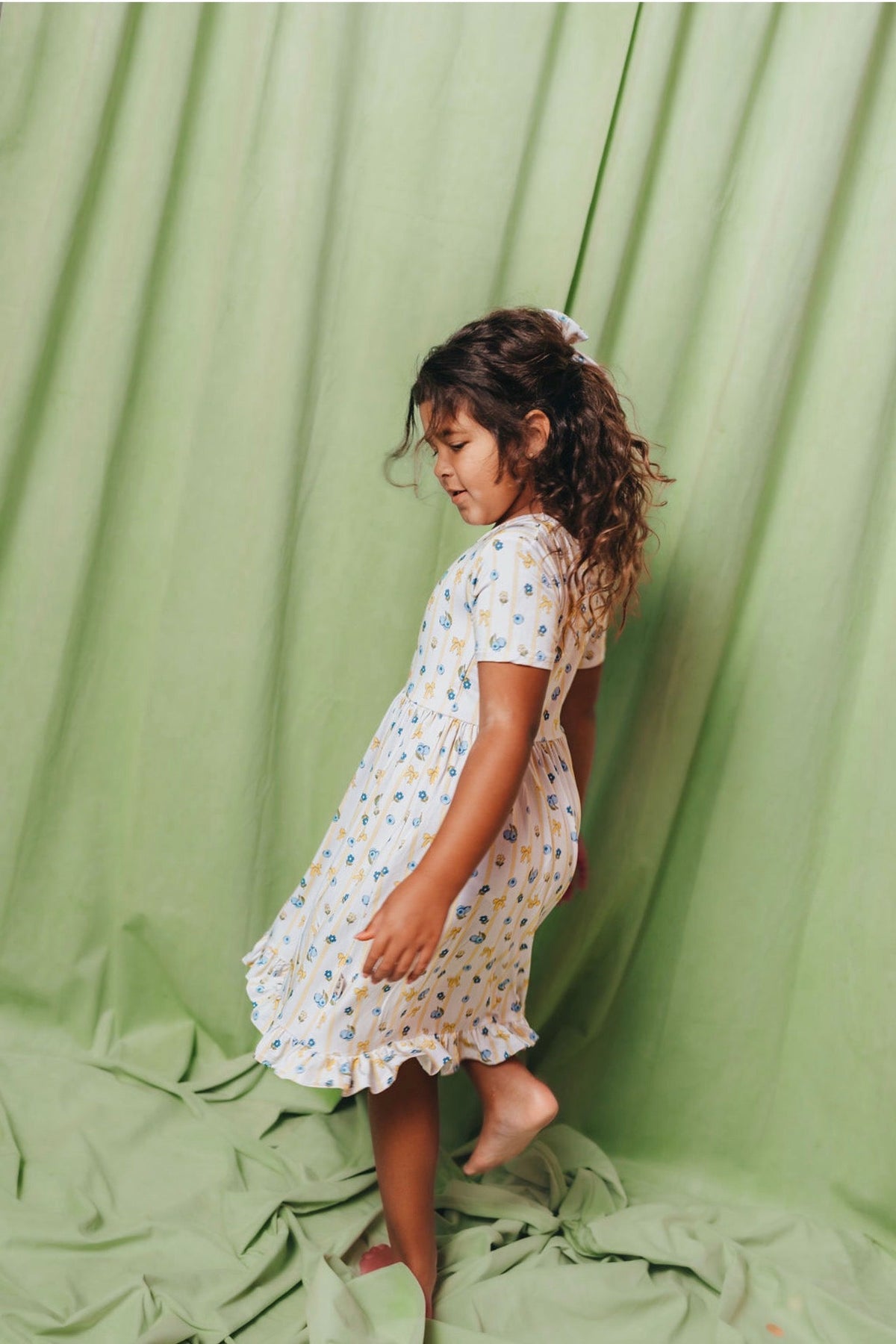 Blueberry Breeze Short Sleeve Ruffle Dress