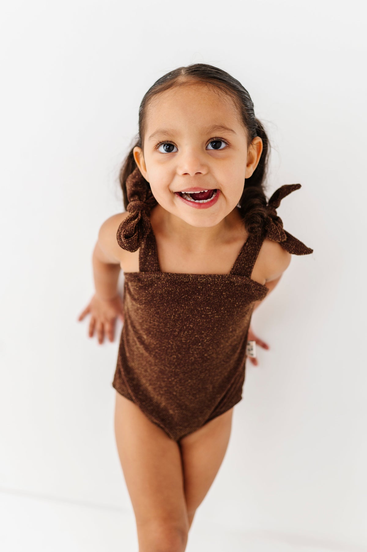 Brown Metallic Kids Swim Suit