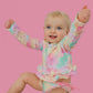 RAINBOW CLOUDS DREAM 2-PIECE RASH GUARD RUFFLE SWIM SUIT
