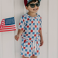Checker- Red white + Blue bamboo set