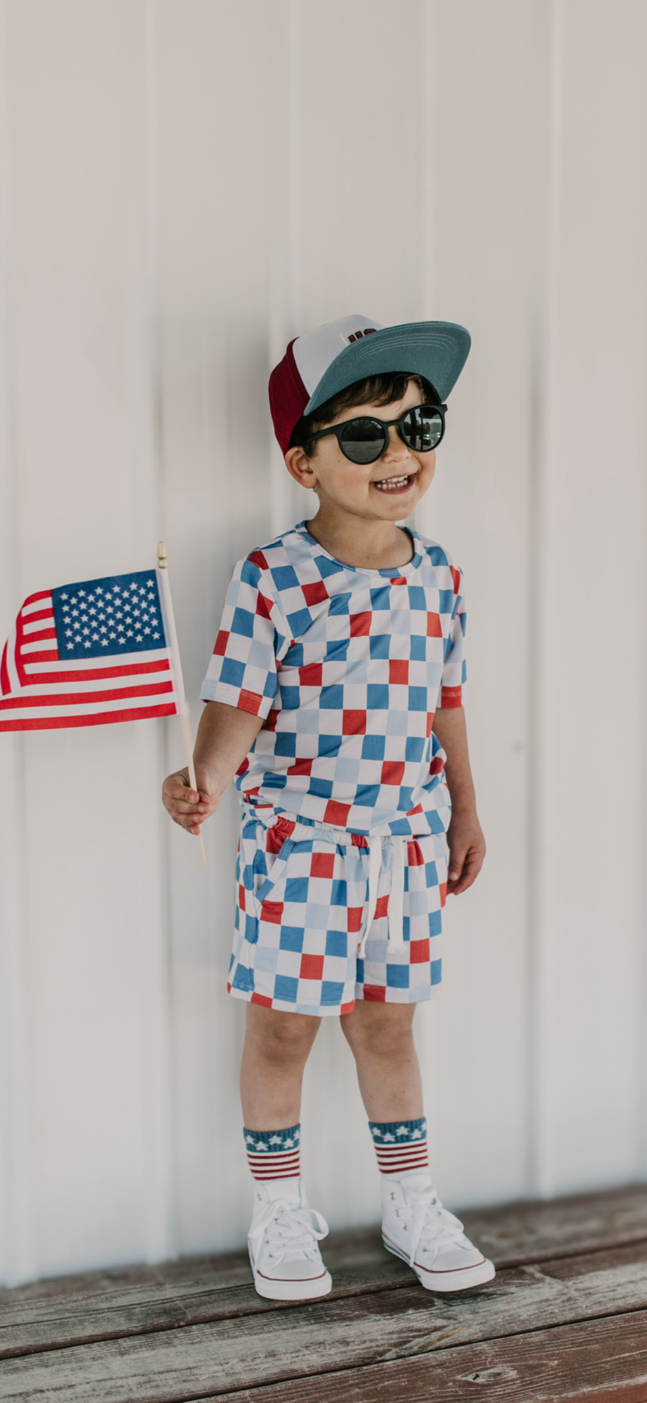 Checker- Red white + Blue bamboo set