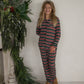 Girl's Bamboo Button Up Lounge Set | Holiday Stripe