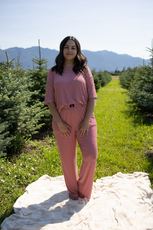 Women's Boxy Tee Lounge Set | Peppermint Stripe Ribbed