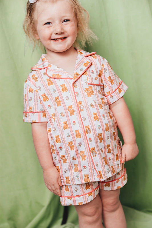 Teddy Tulips Button Up Short Set
