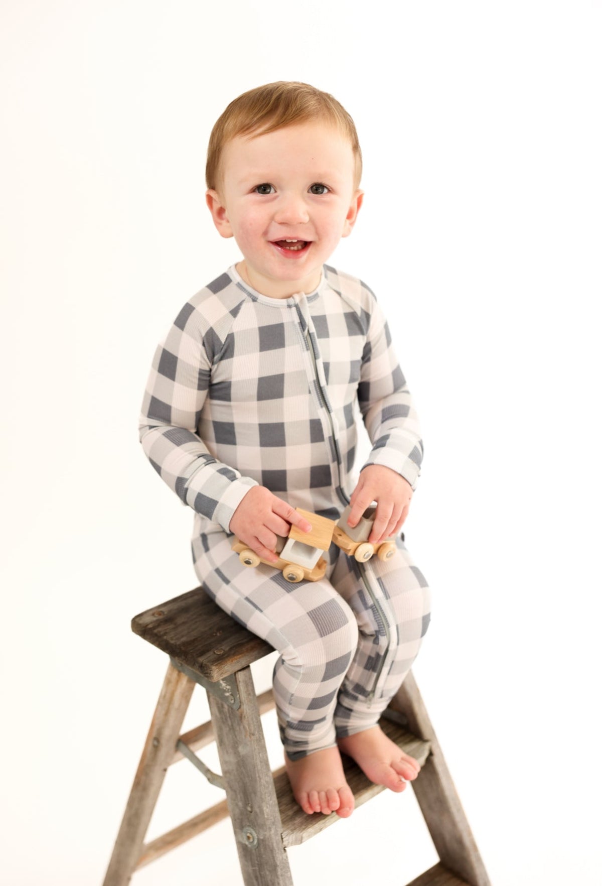 SLATE GINGHAM | ZIP ROMPER