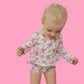 BLOSSOMIN’ BUTTERFLY DREAM 2-PIECE RASH GUARD RUFFLE SWIM SUIT