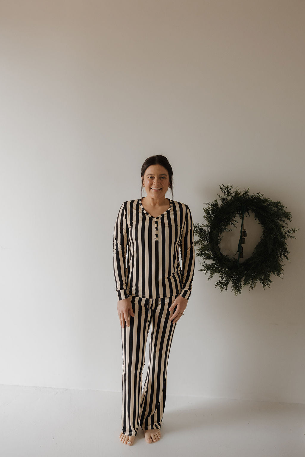 Women's Long Sleeve Bamboo Pajama | Midnight Stripe