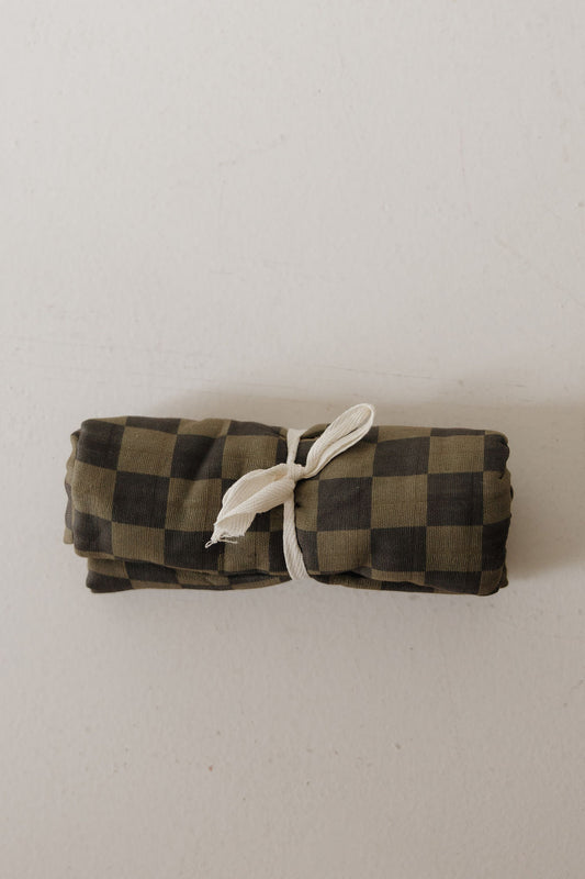 Muslin Swaddle | Olive Checkerboard