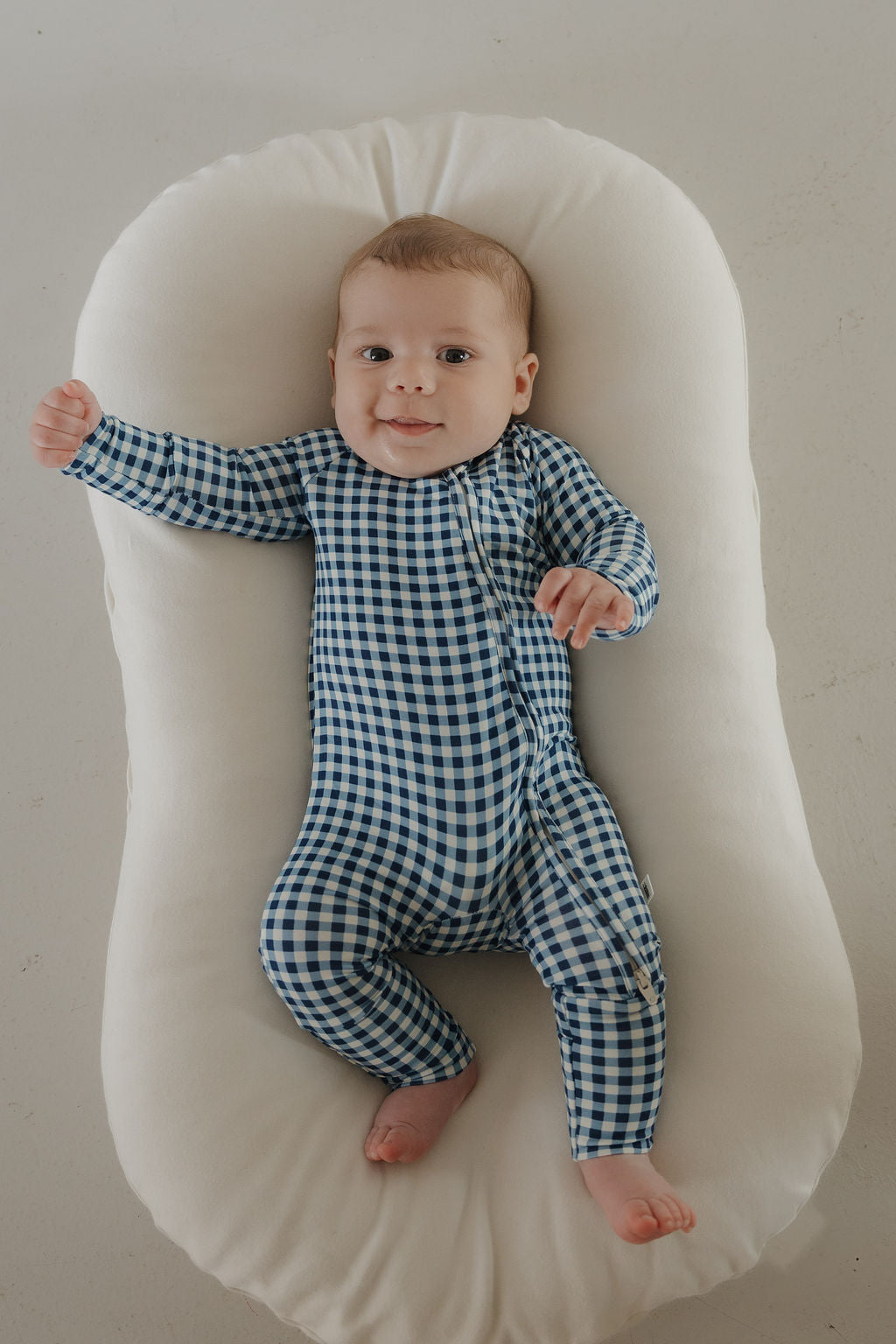 Bamboo Zip Pajamas | Blue Gingham