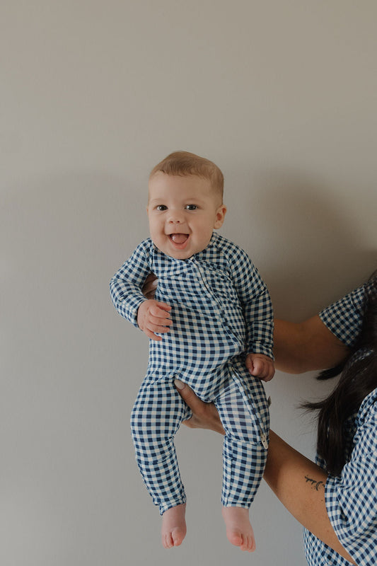 Bamboo Zip Pajamas | Blue Gingham