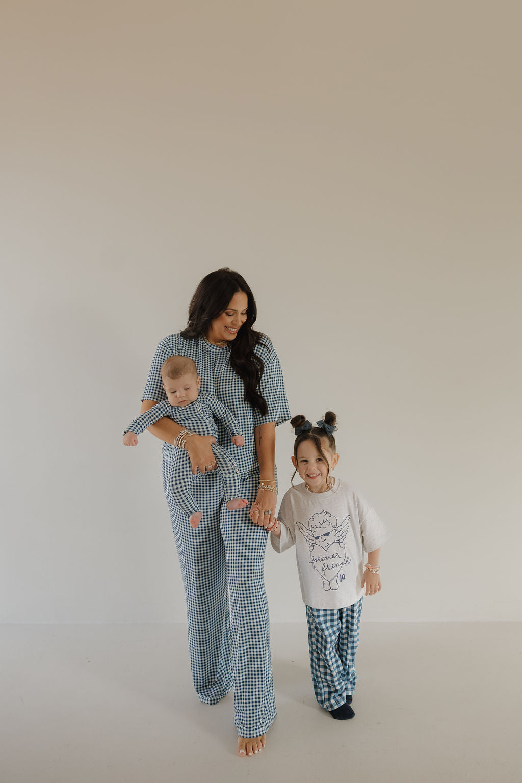 Women's Boxy Tee Lounge Set | Blue Gingham