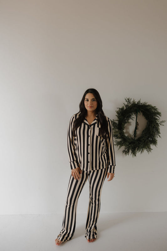 Women's Bamboo Button Up Lounge Set | Midnight Stripe