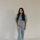 Women's Boxy Tee Lounge Set | Blue Gingham
