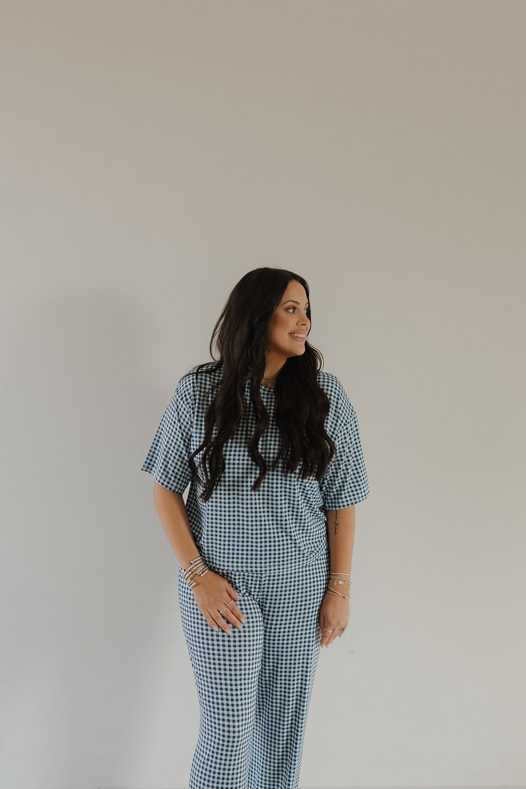 Women's Boxy Tee Lounge Set | Blue Gingham