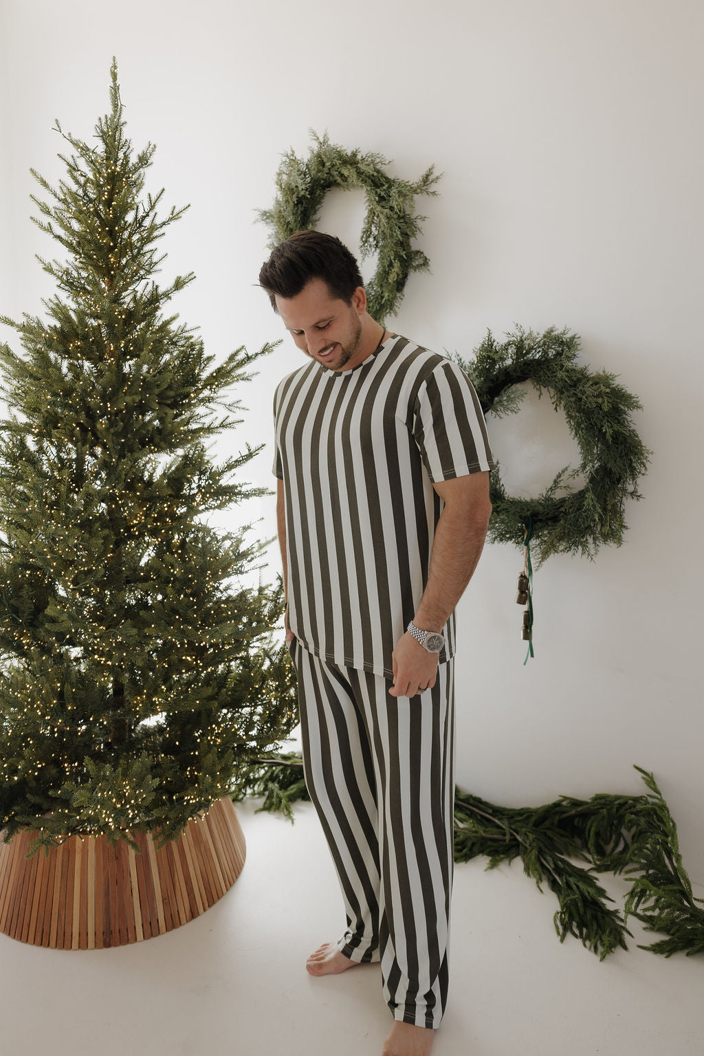 Men's Short Sleeve Bamboo Pajamas | Fireside Stripe