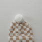 Adult ff Knit Pom Top Beanie | Tan Checkerboard