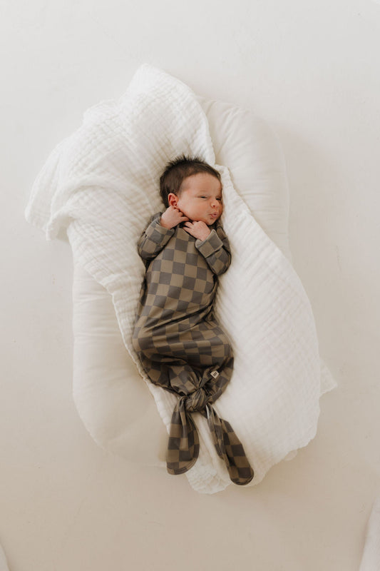 Bamboo Knotted Gown | Faded Brown Checkerboard