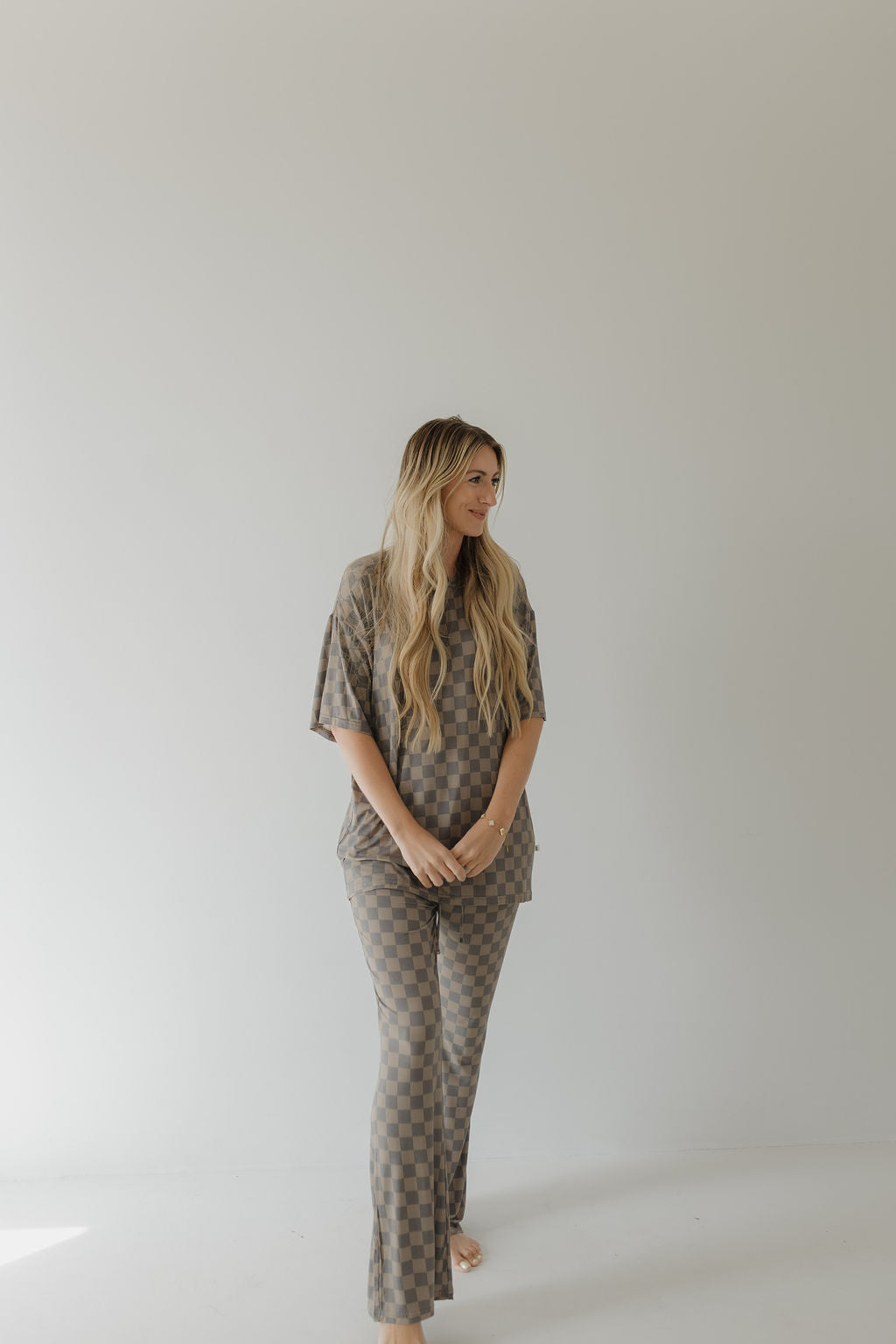 Short Sleeve Women's Bamboo Pajama | Faded Checkerboard