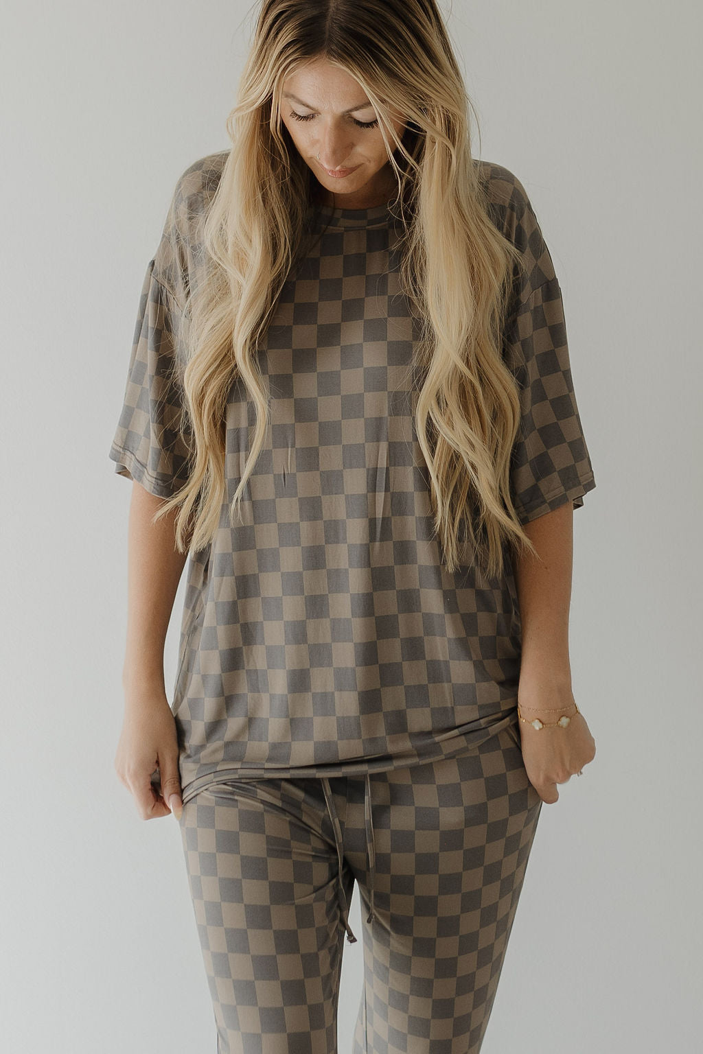 Short Sleeve Women's Bamboo Pajama | Faded Checkerboard
