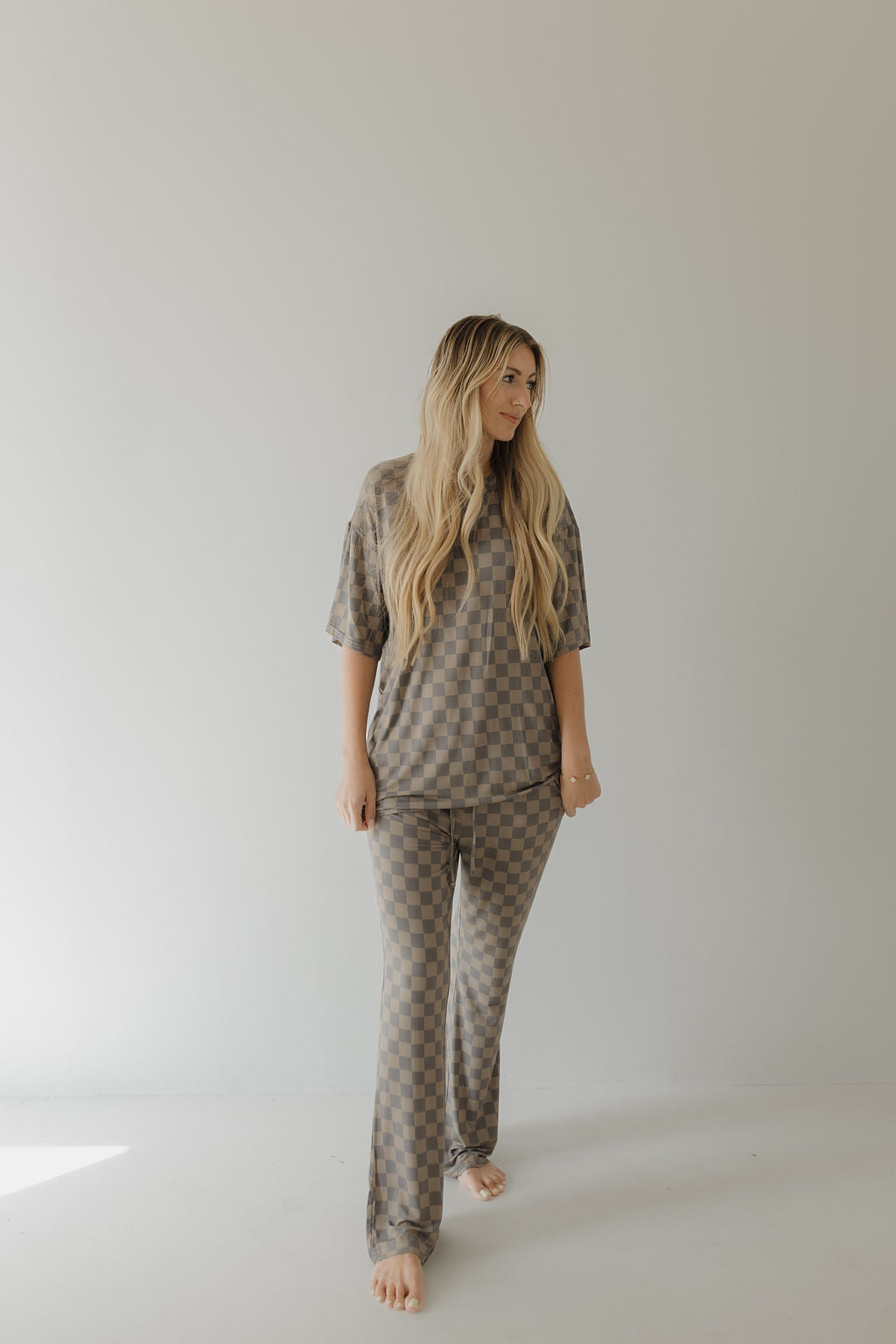 Short Sleeve Women's Bamboo Pajama | Faded Checkerboard