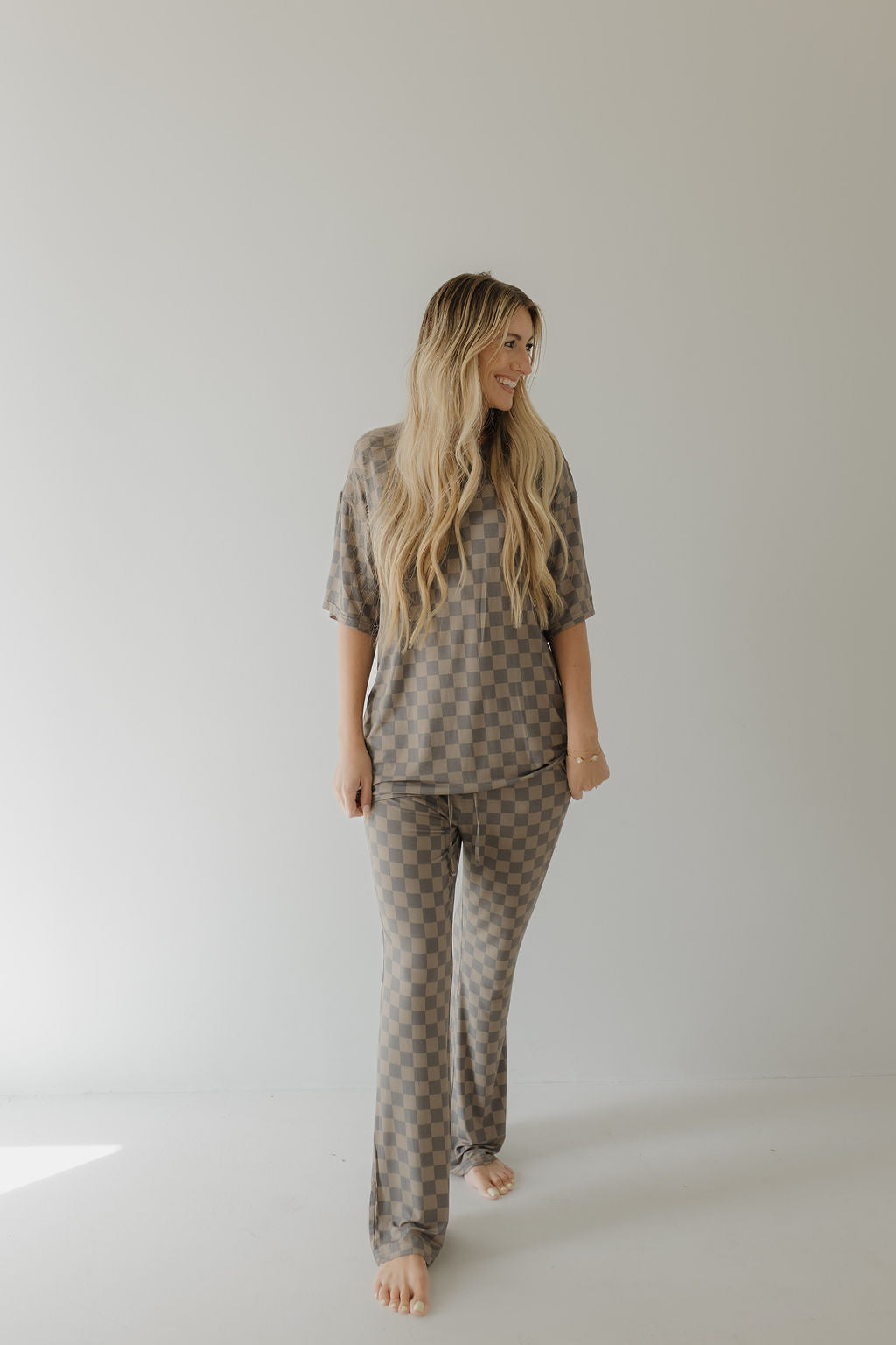 Short Sleeve Women's Bamboo Pajama | Faded Checkerboard