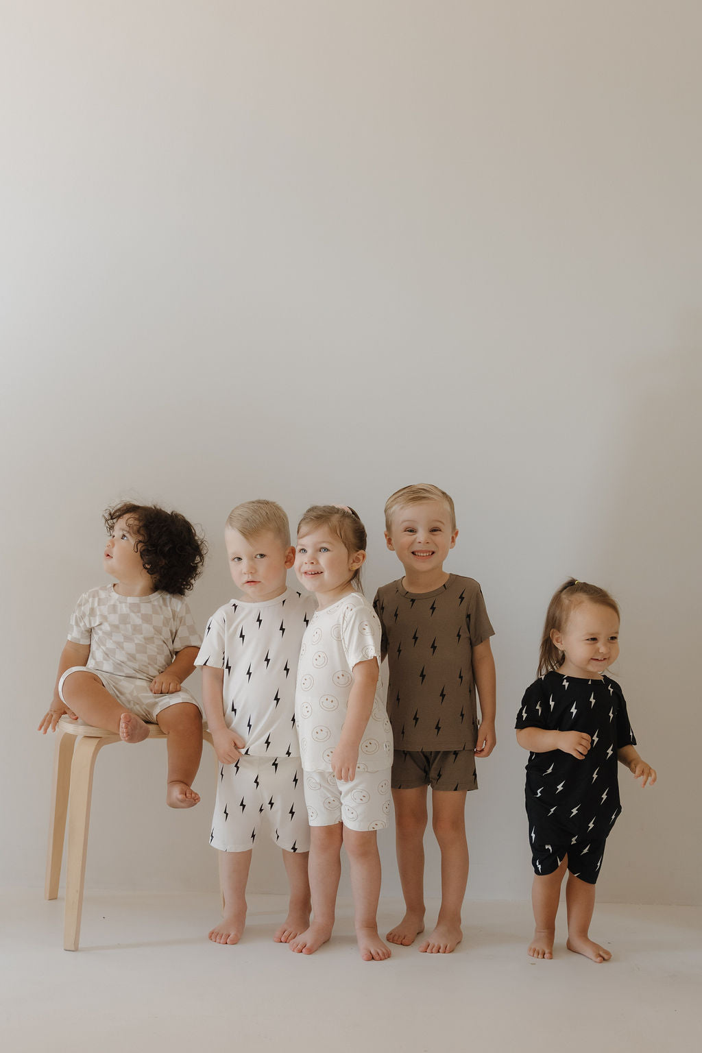 Bamboo Short Set | White & Black Lightning Bolt