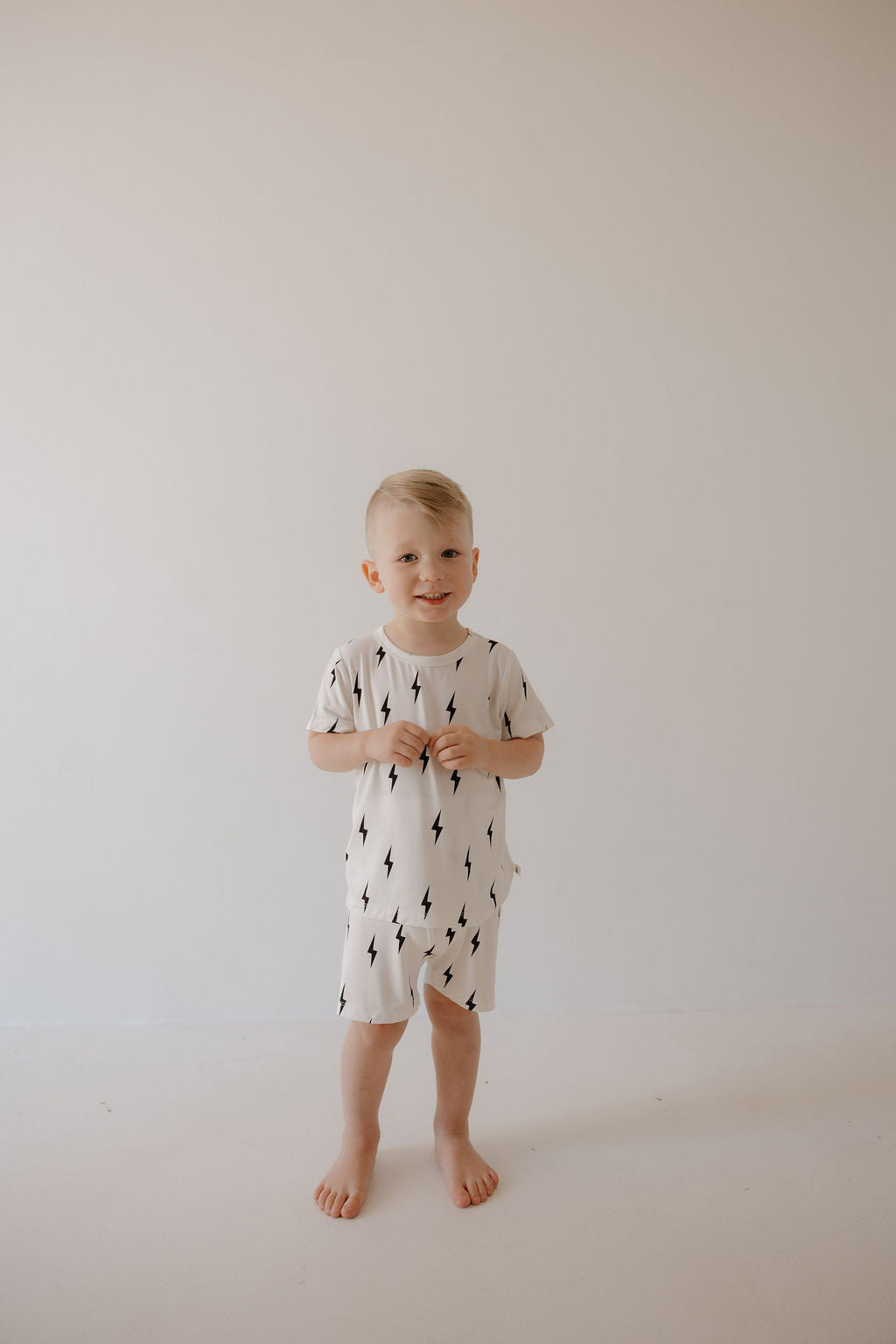 Bamboo Short Set | White & Black Lightning Bolt