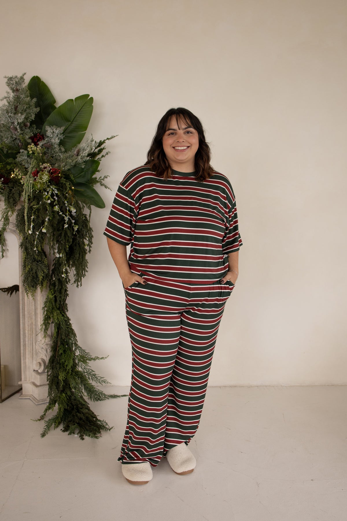 Women's Boxy Tee Lounge Set | Holiday Stripe