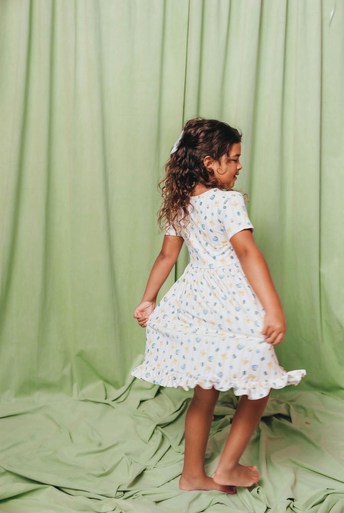 Blueberry Breeze Short Sleeve Ruffle Dress