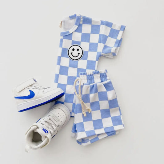 Checkered Shorts Set | Blue