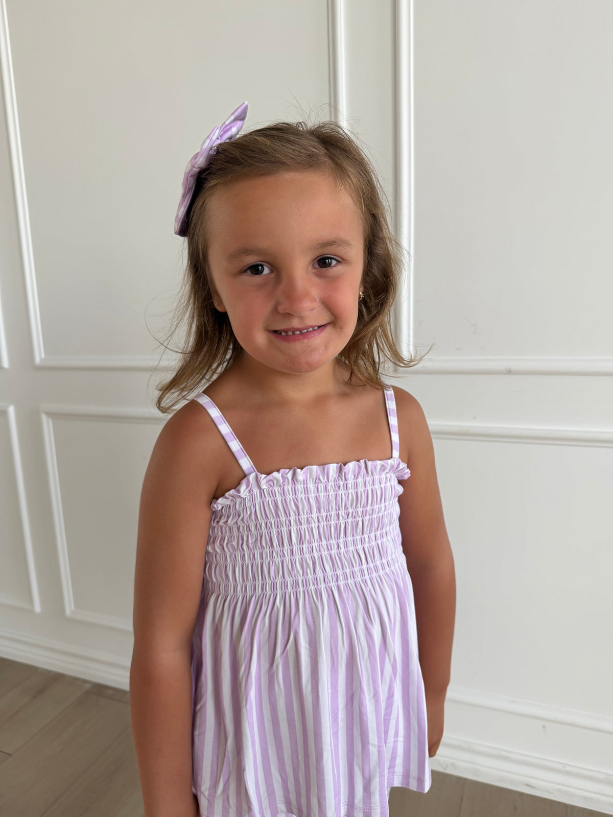 Purple Stripe Babydoll Smocked Set
