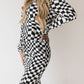 Women's Bamboo Pajama | Black & White Wavy Checkerboard