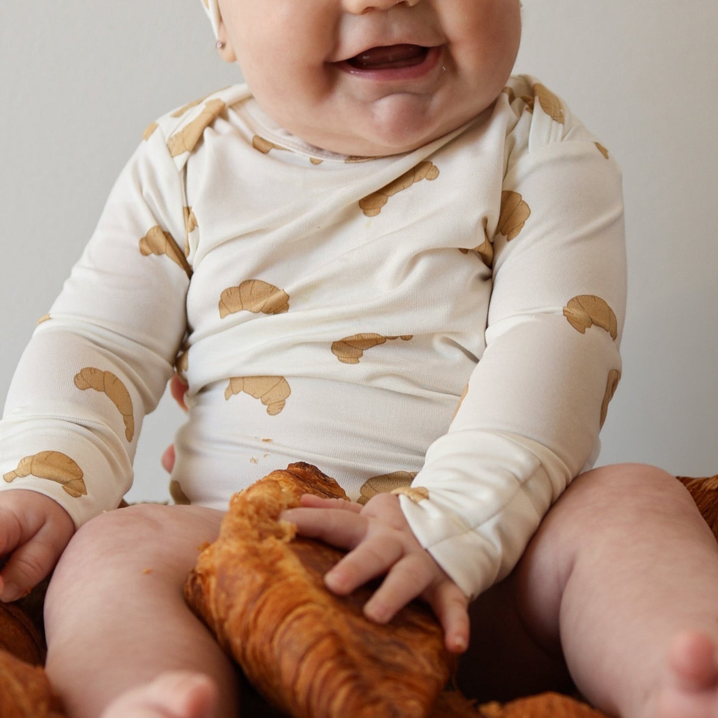 Long Sleeve Bamboo Snapsuit | Croissants