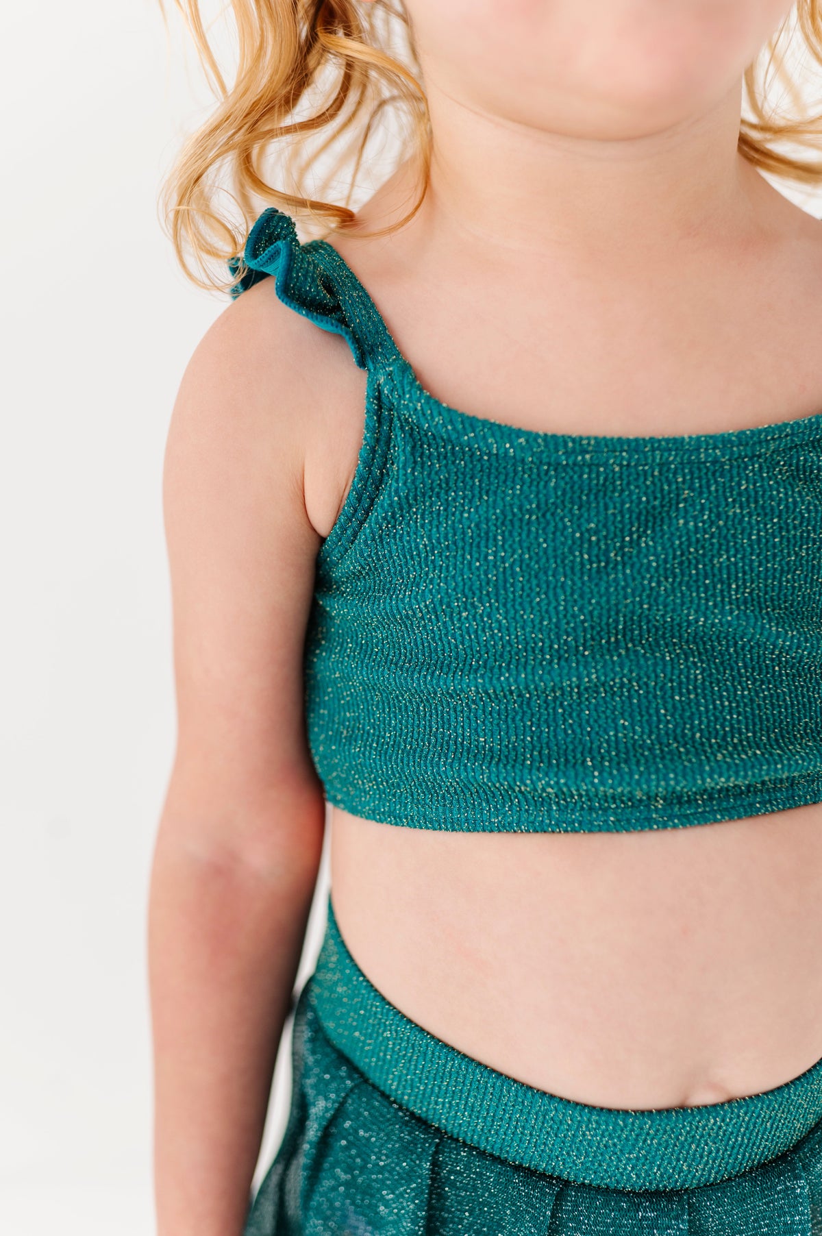 Teal Metallic Kids Swim Top