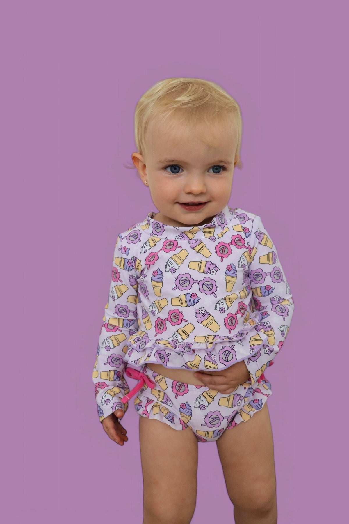 SWEET SUMMER DREAM RASH GUARD RUFFLE TWO-PIECE SWIM SUIT