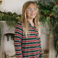 Girl's Bamboo Button Up Lounge Set | Holiday Stripe