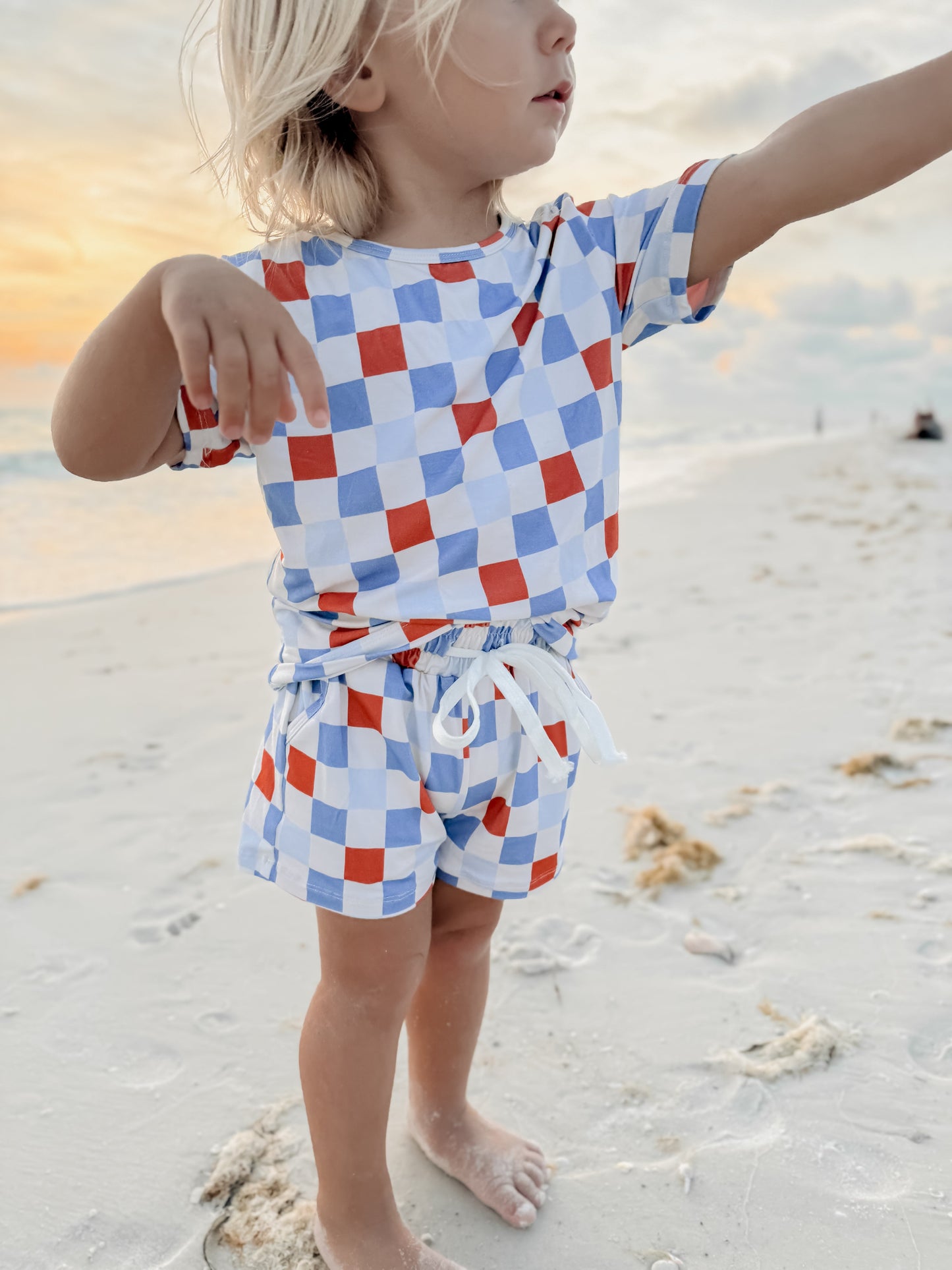 Checker- Red white + Blue bamboo set