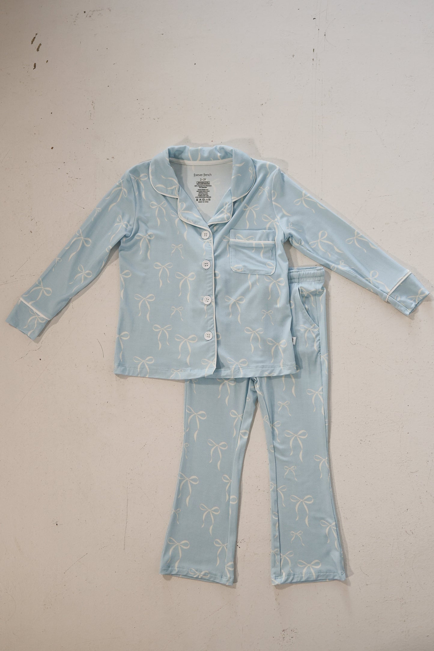 Girl’s Bamboo Button Up Lounge Set | Blue Bows