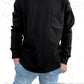 BAMBOO RIBBED LONG SLEEVE POCKET TEE - BLACK