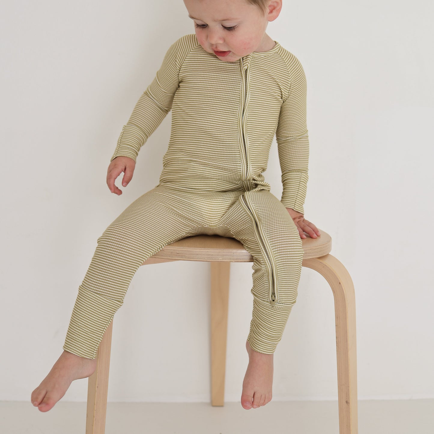 Bamboo Zip Pajamas | Willow Stripe Ribbed