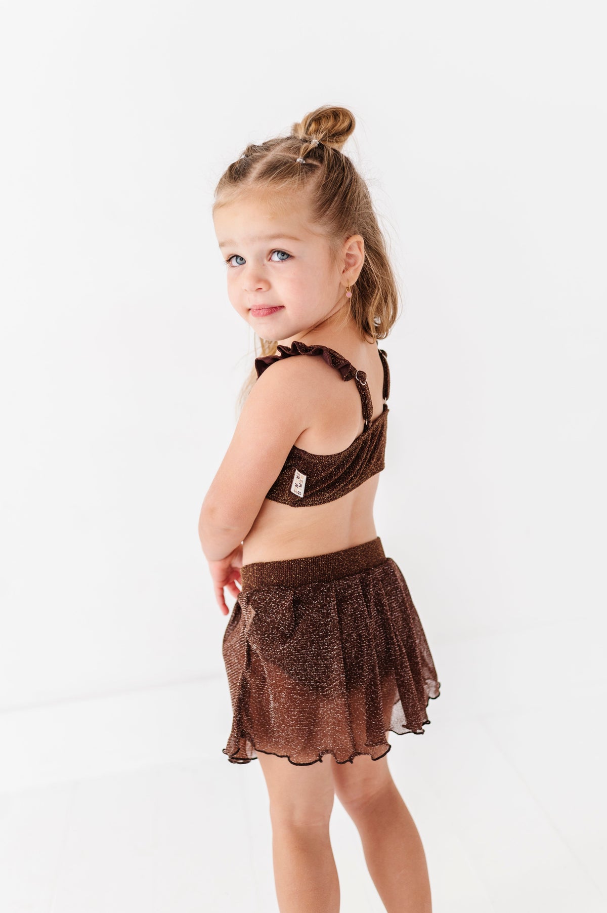 Brown Metallic Kids Swim Top
