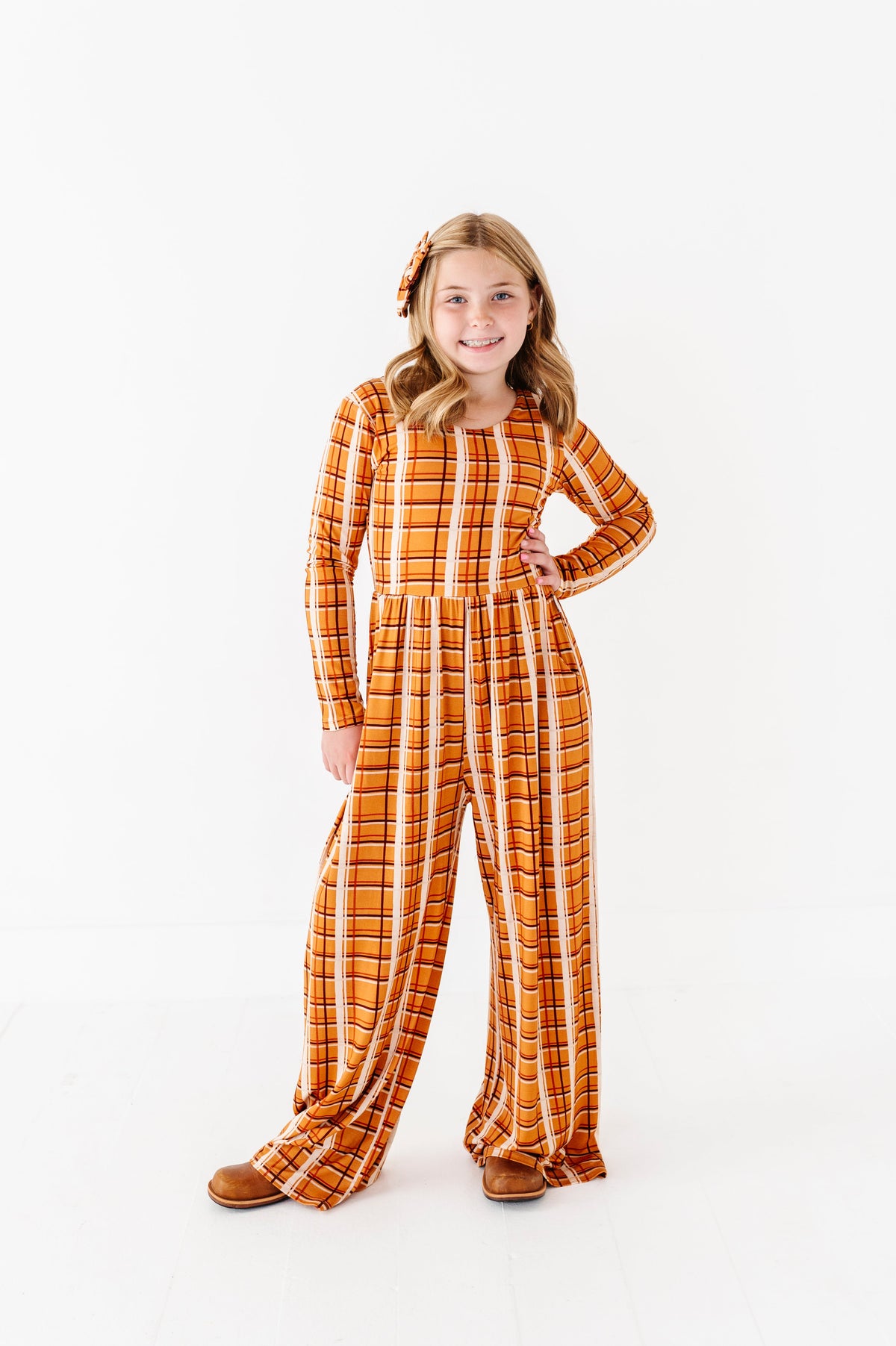 Harvest Plaid Wide Leg Romper