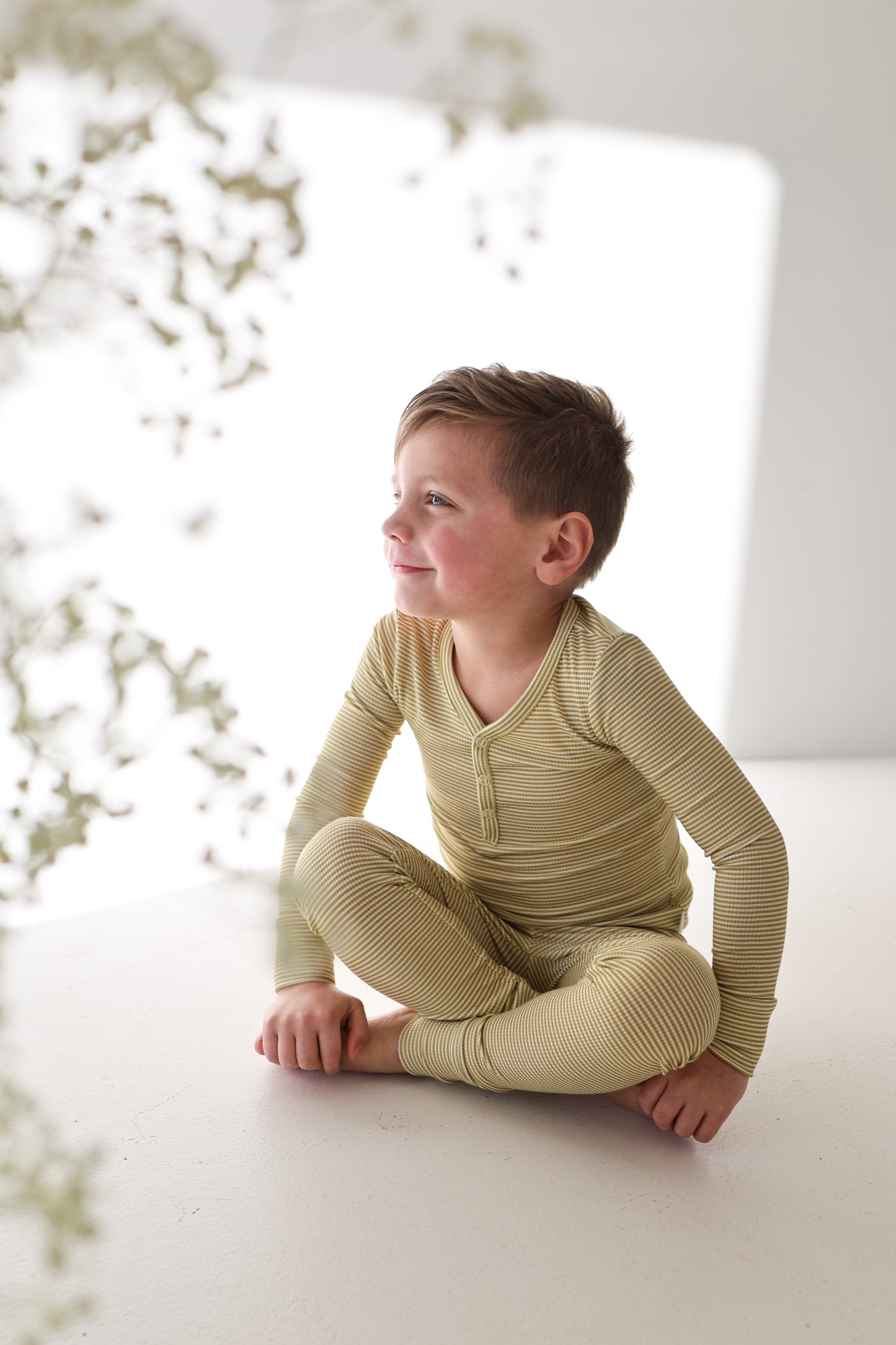 Bamboo Two Piece Pajamas | Willow Stripe Ribbed