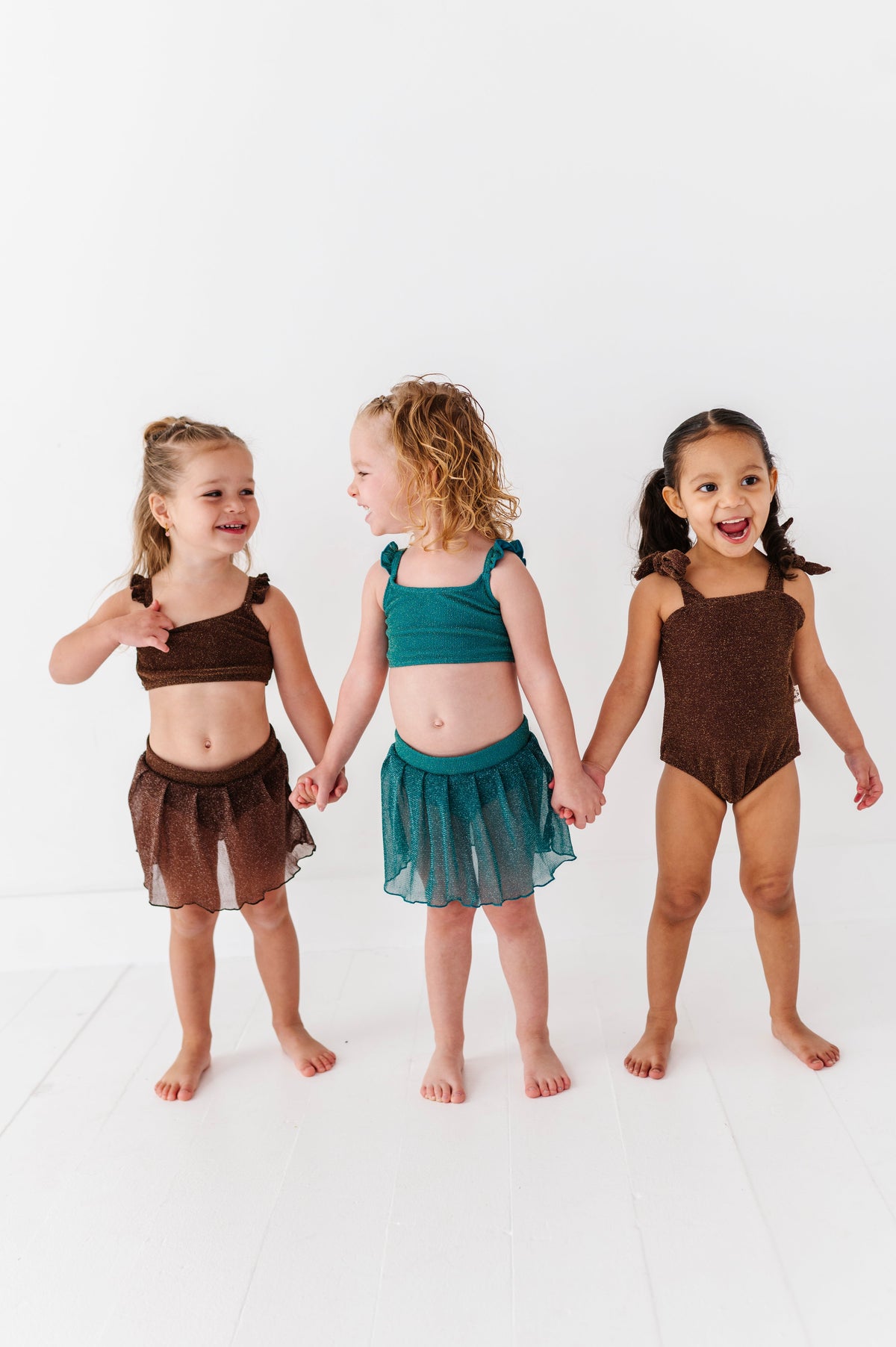 Teal Metallic Kids Swim Top