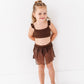 Brown Metallic Kids Swim Skirted Bottom