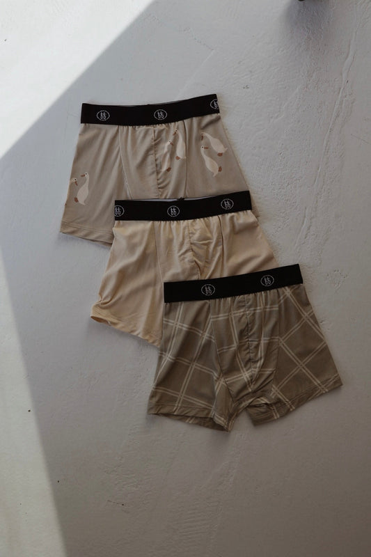 Bamboo Boxers (3 Pack) | Silly Goose, Bone & Linen Grid